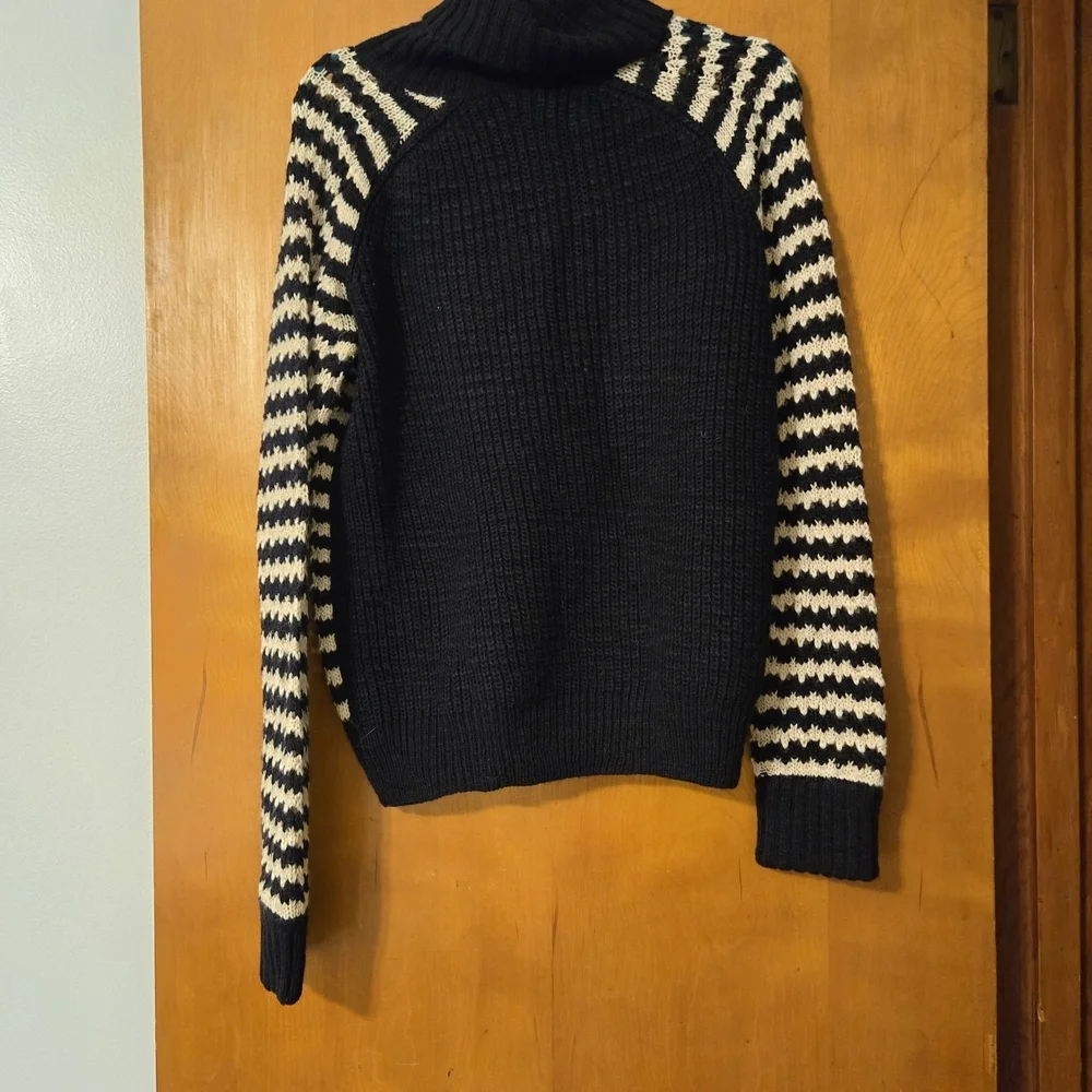 Tory Burch Carey Turtleneck Sweater Navy White Stripe Mohair Blend XL